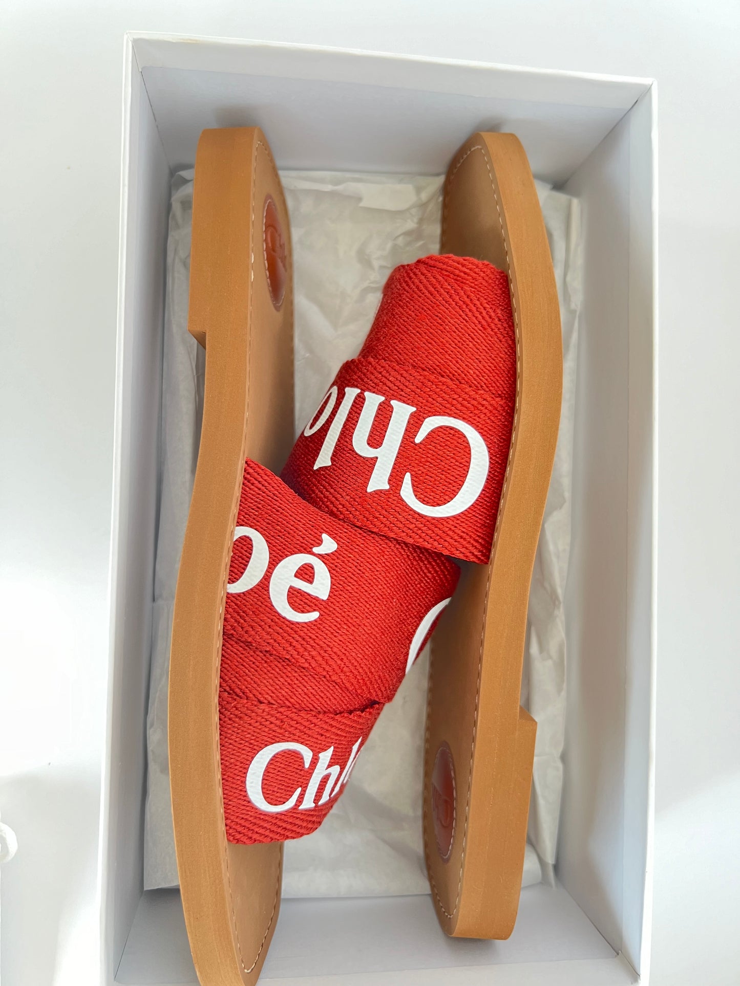 Brand New Chloe TerraCotta Red Woody Slides Size 42