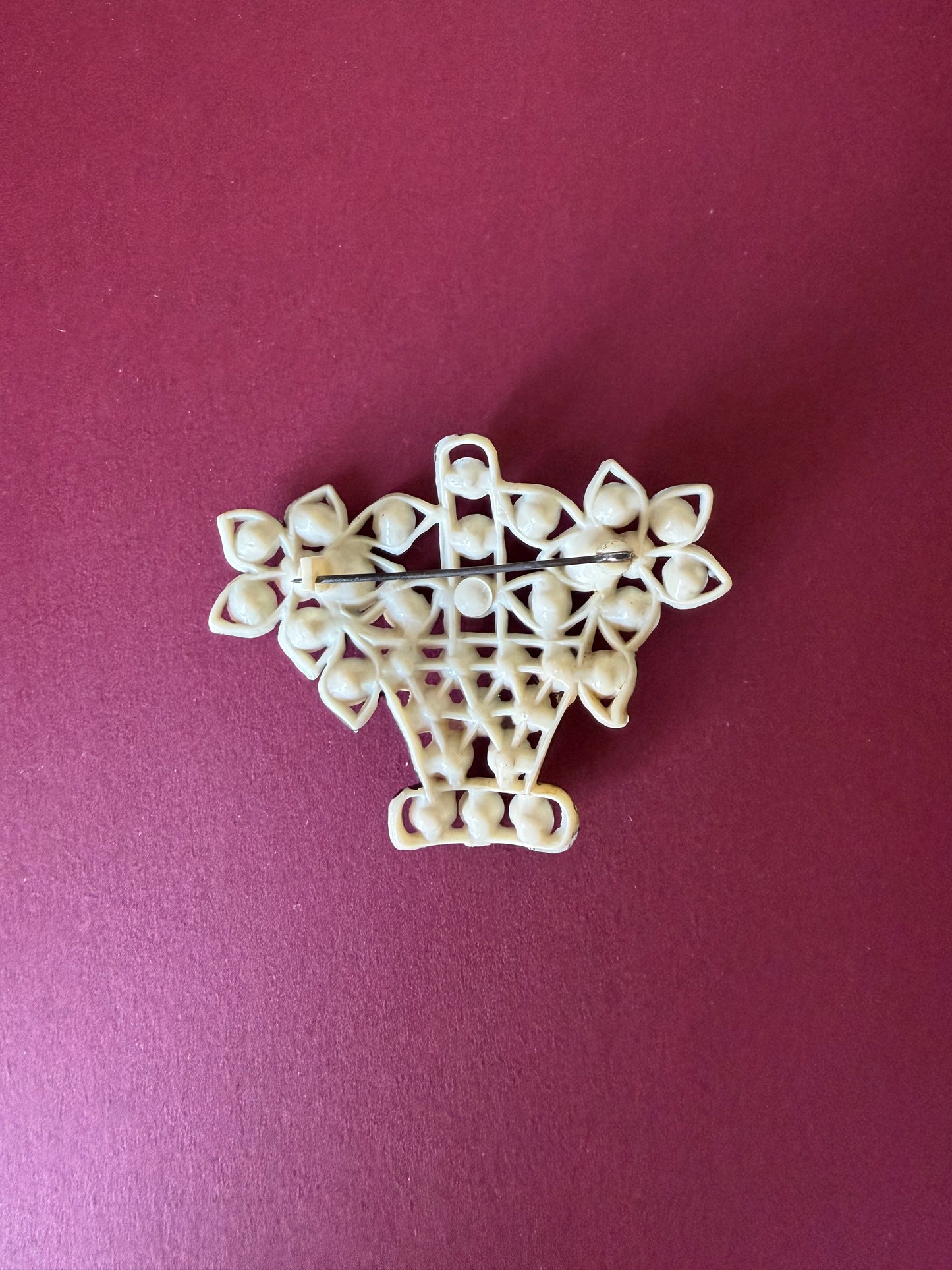 Vintage Celluloid Flower Basket Brooch