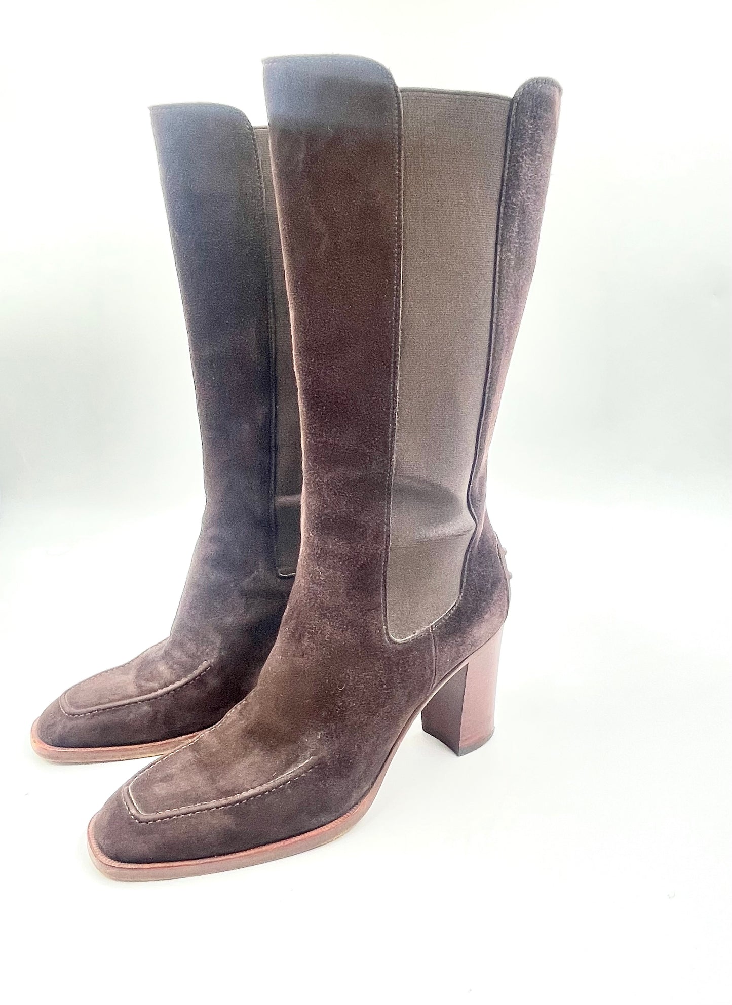 Tods Brown Suede Leather Mid Height Boots
