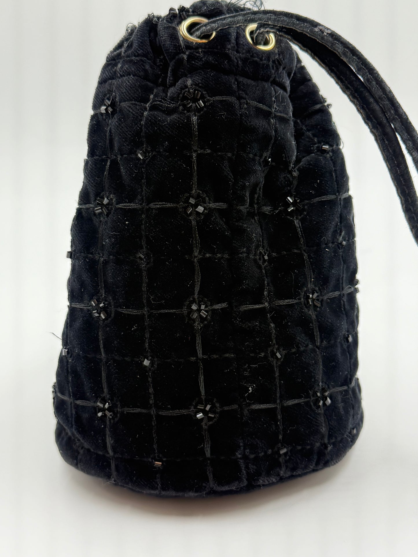 Vintage Prada Black Velvet Beaded Bucket Bag