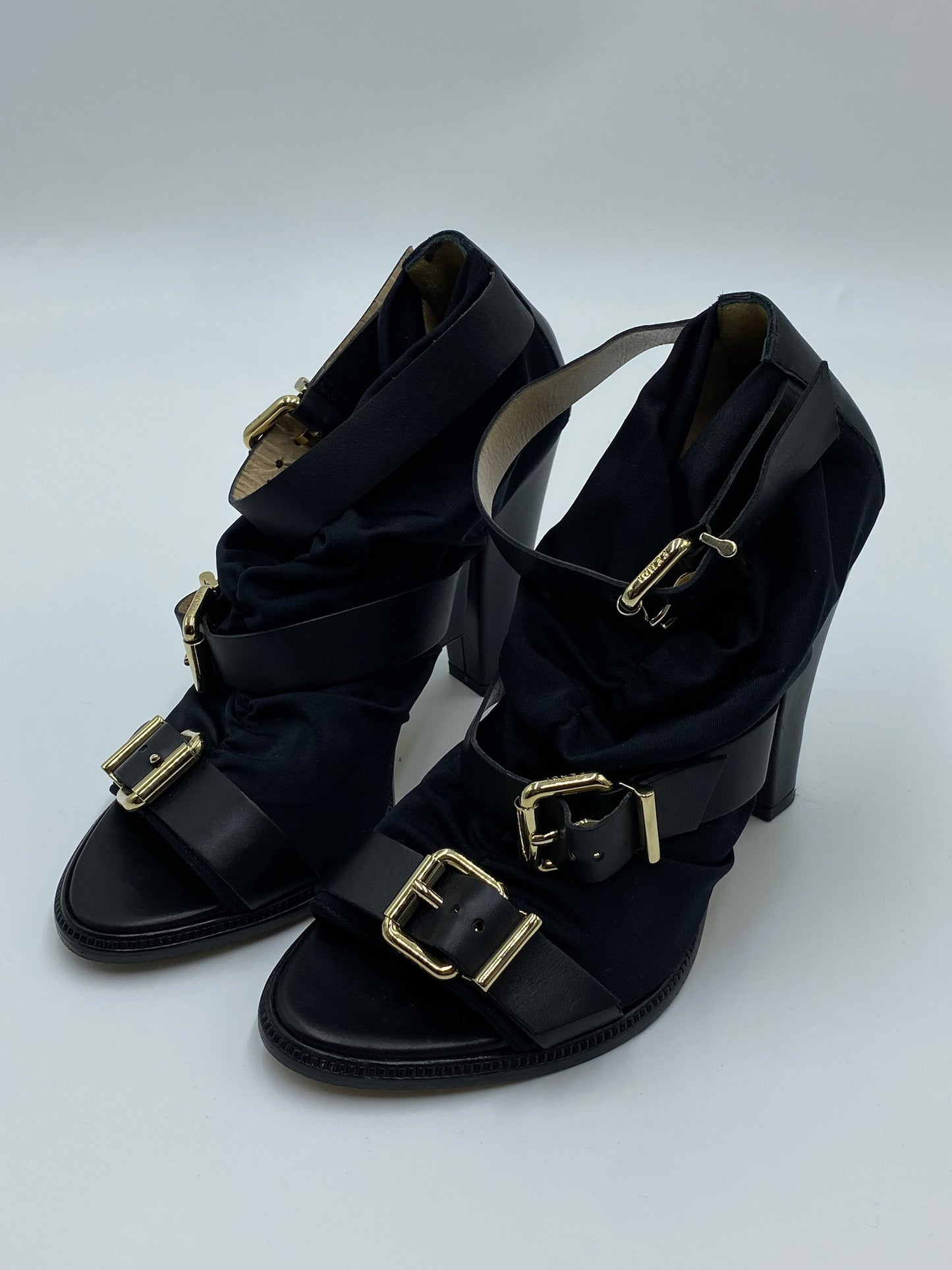 Fendi Black Satin Ankle Booties Size 38.5