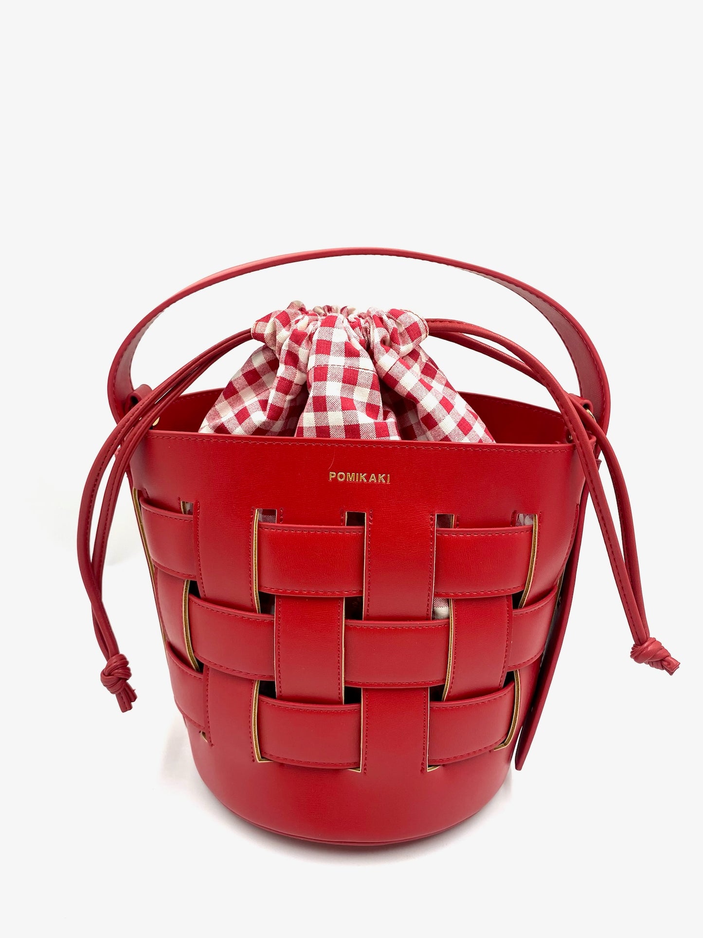 Brand New Pomikaki Red Woven Bucket Bag