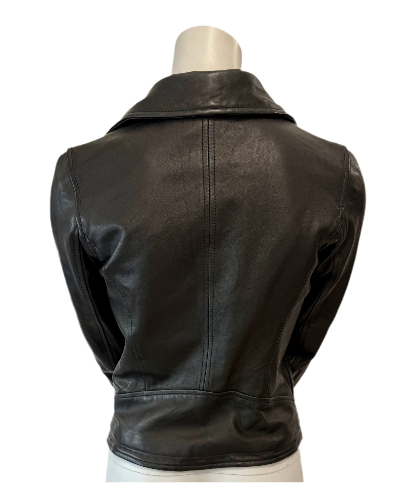 Empresa Black Leather Moto Jacket Size 42