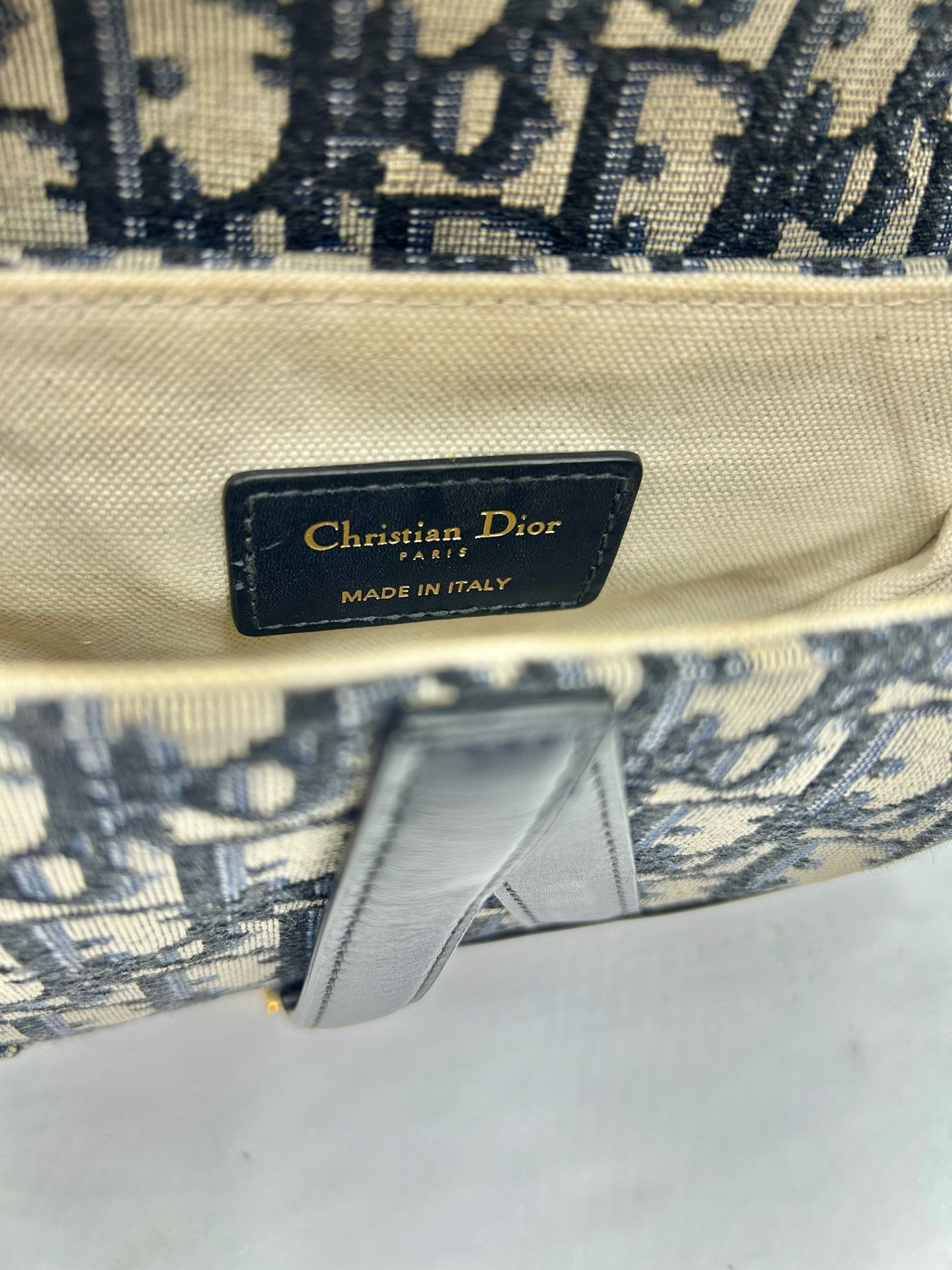 Christian Dior Oblique Mini Saddle Bag With Jacquard Strap