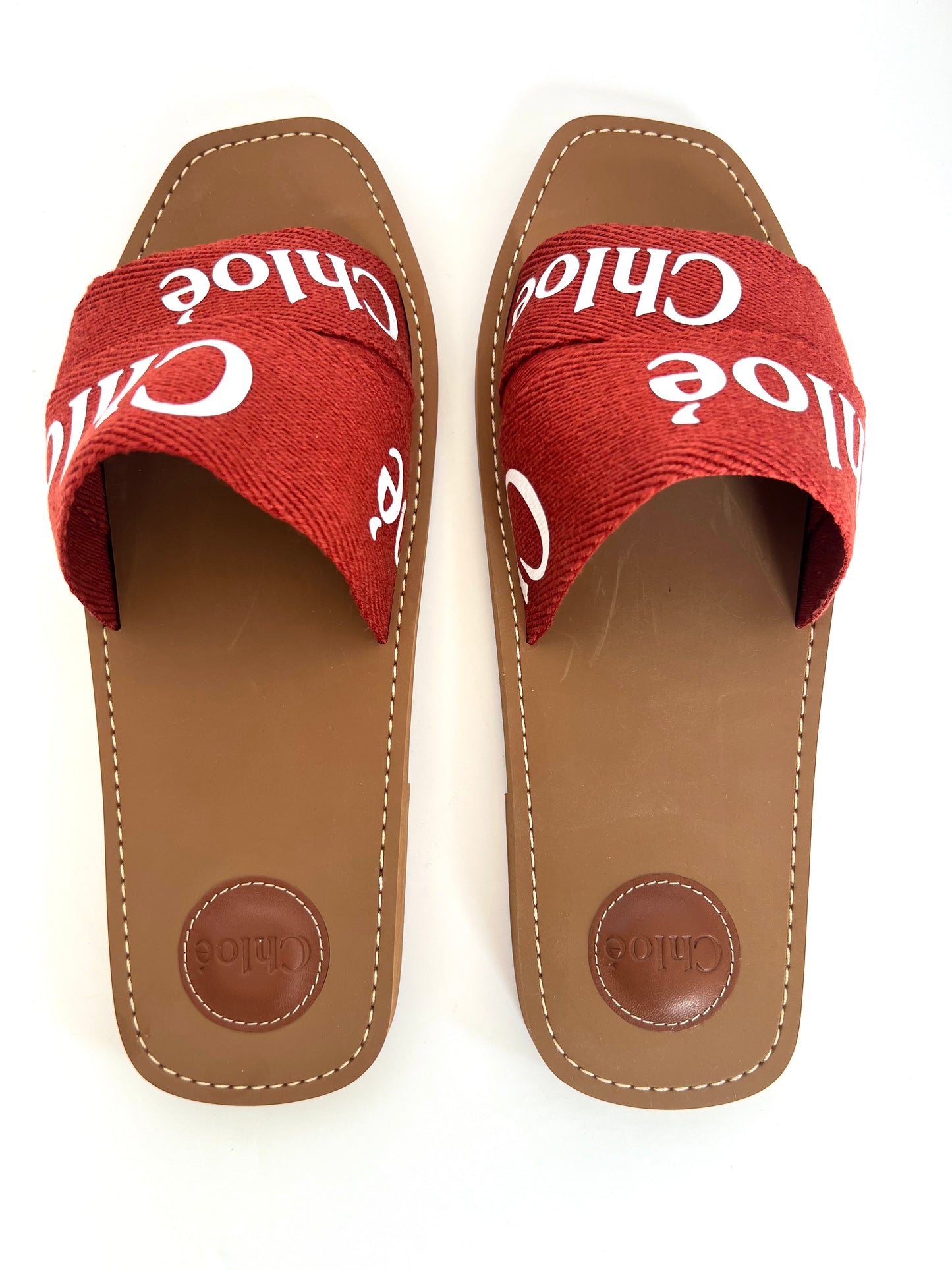 Brand New Chloe TerraCotta Red Woody Slides Size 42