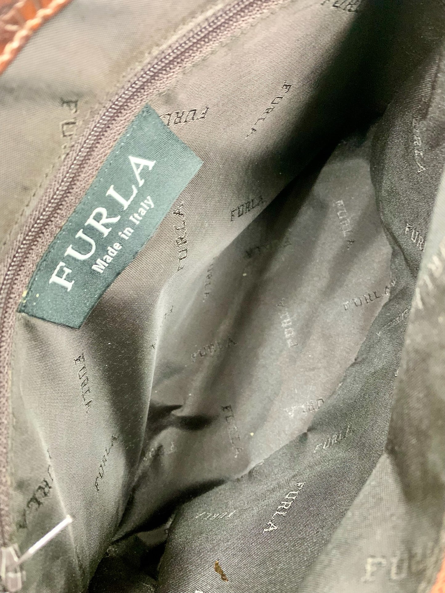 Furla Brown Leather Croc Embossed Shoulder Bag