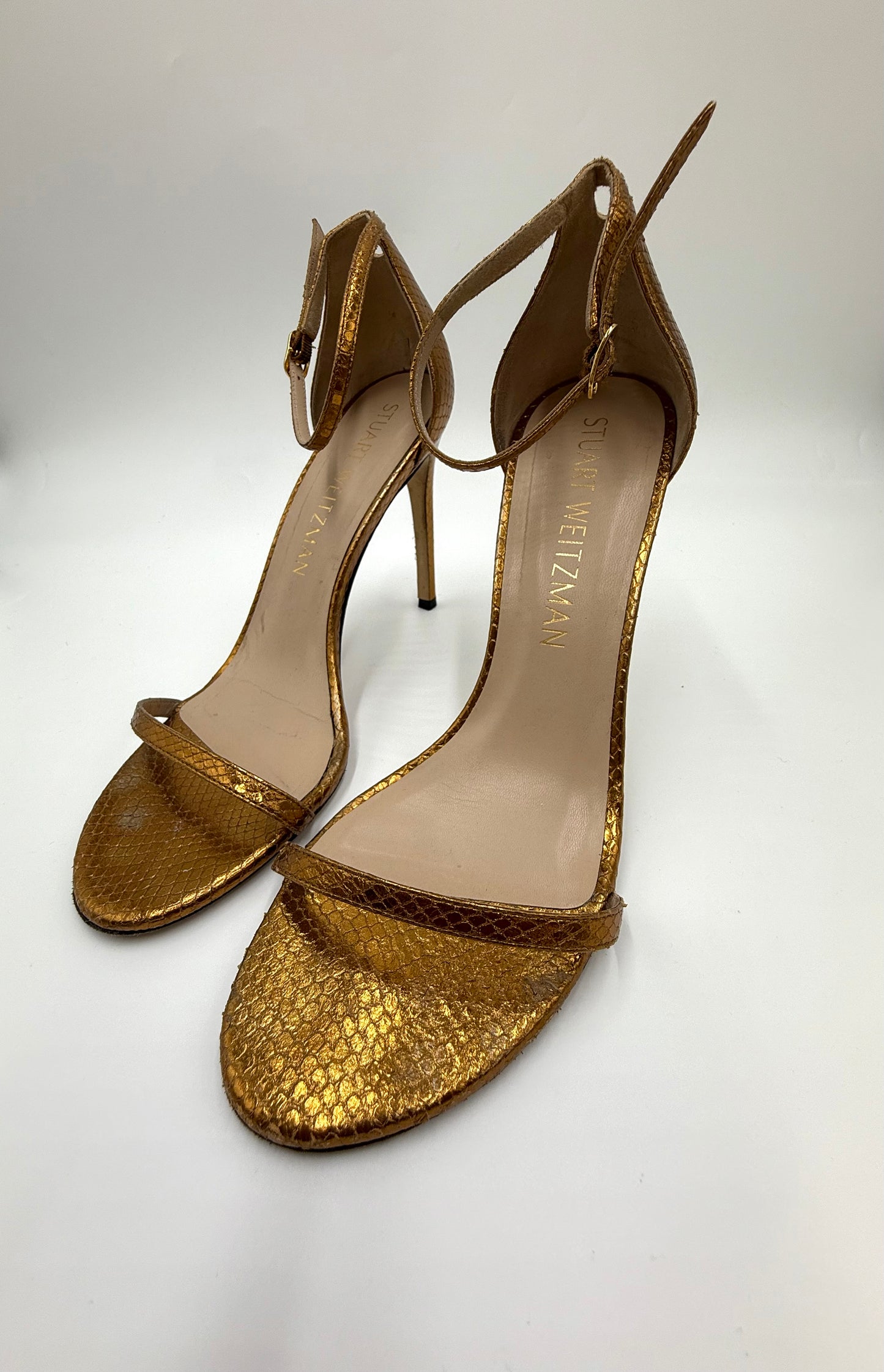 Stuart Weitzman Gold Strappy Heels Size 11.5