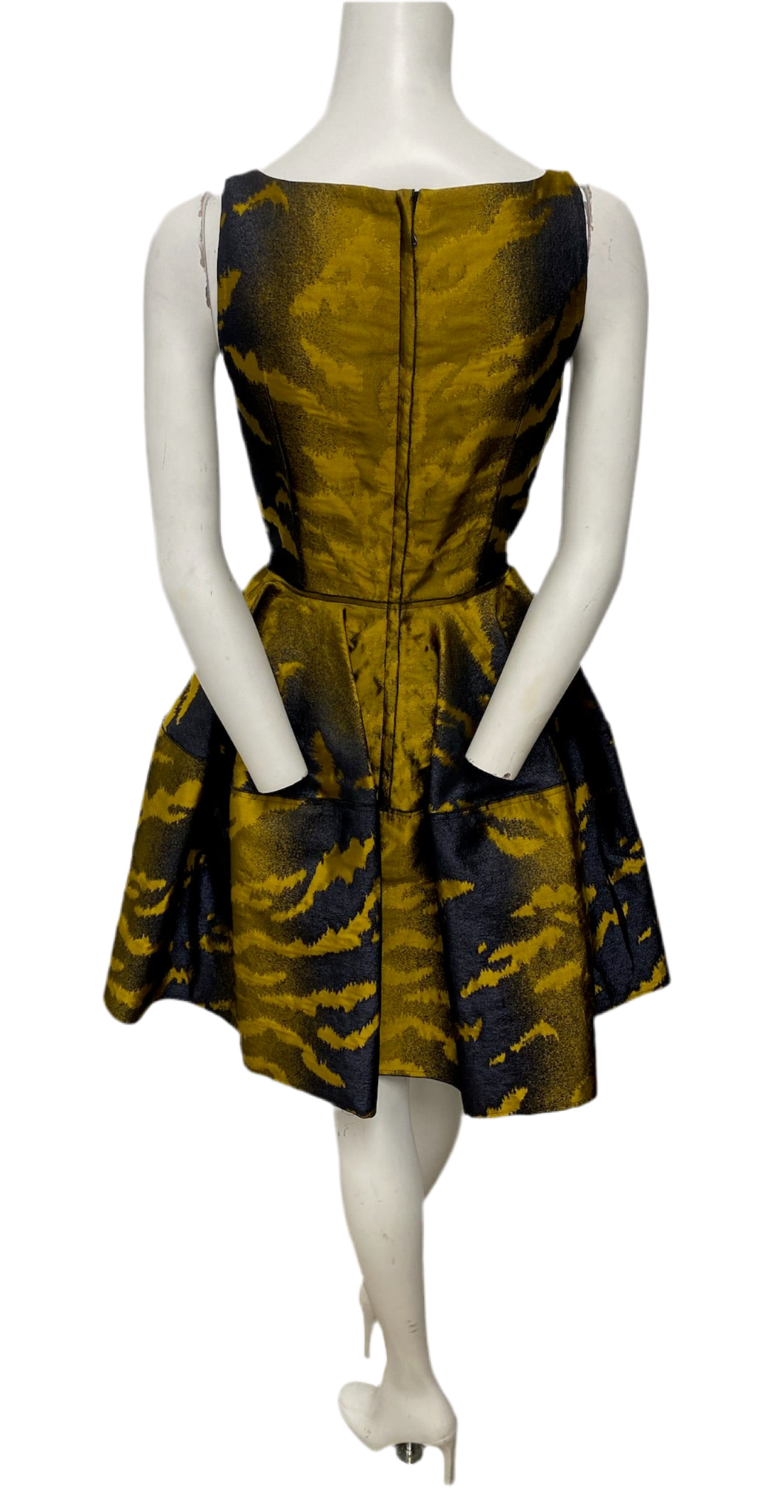 Lanvin Gold & Black A Line Jacquard Dress Size 38