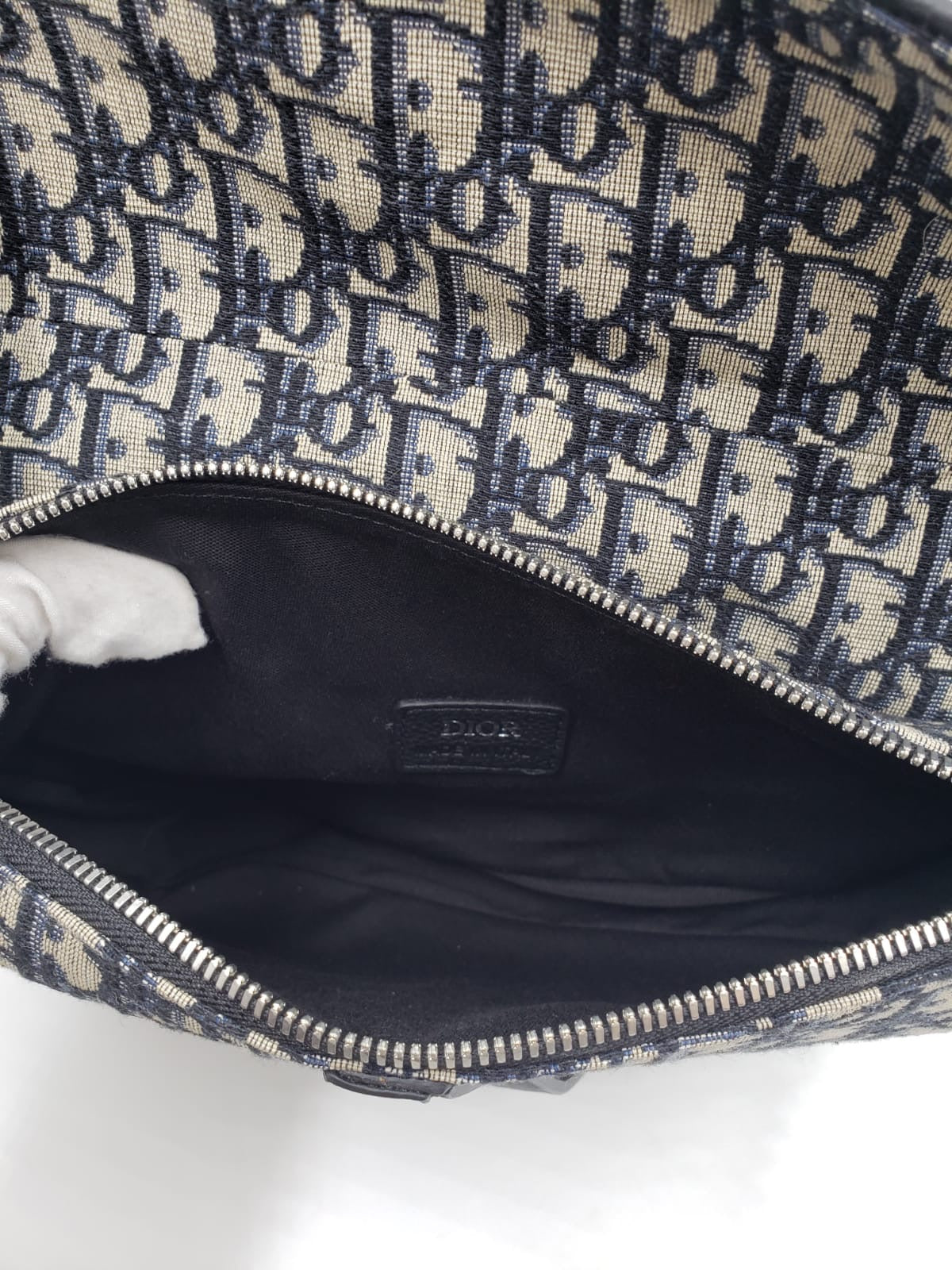 Christian Dior Blue Jacquard Oblique Saddle Crossbody Bag