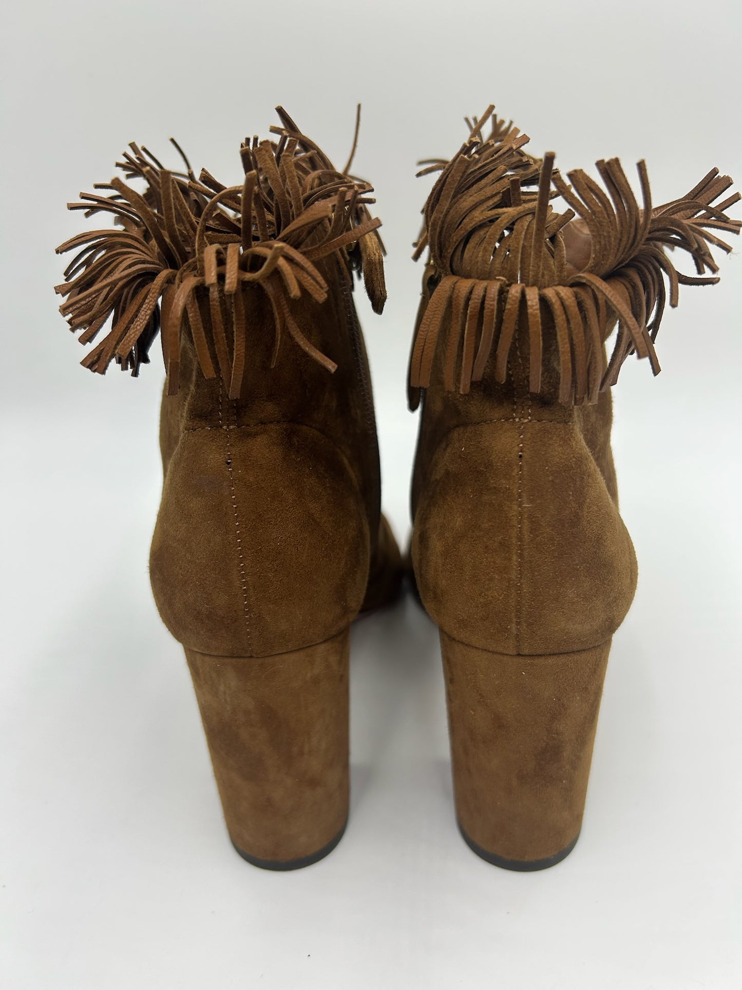 New Prada Camel Suede Leather Fringe Ankle Boots Size 35