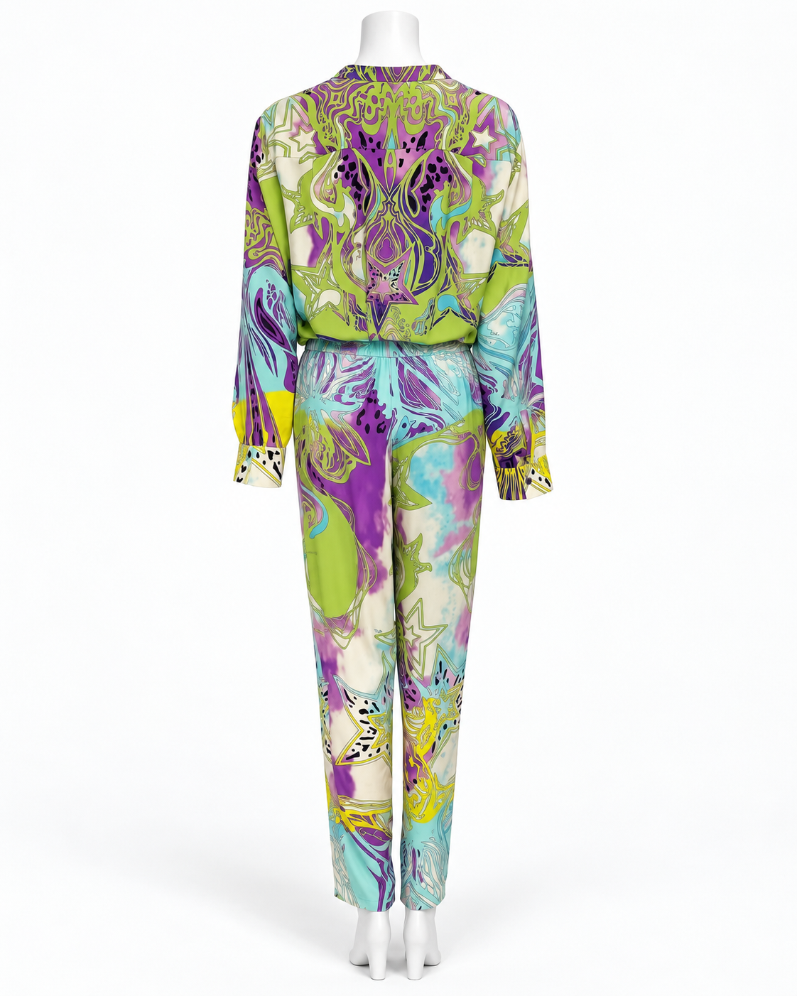 Emilio Pucci Teal Multicolor Silk Pant & Shirt Set Size 44 US 12
