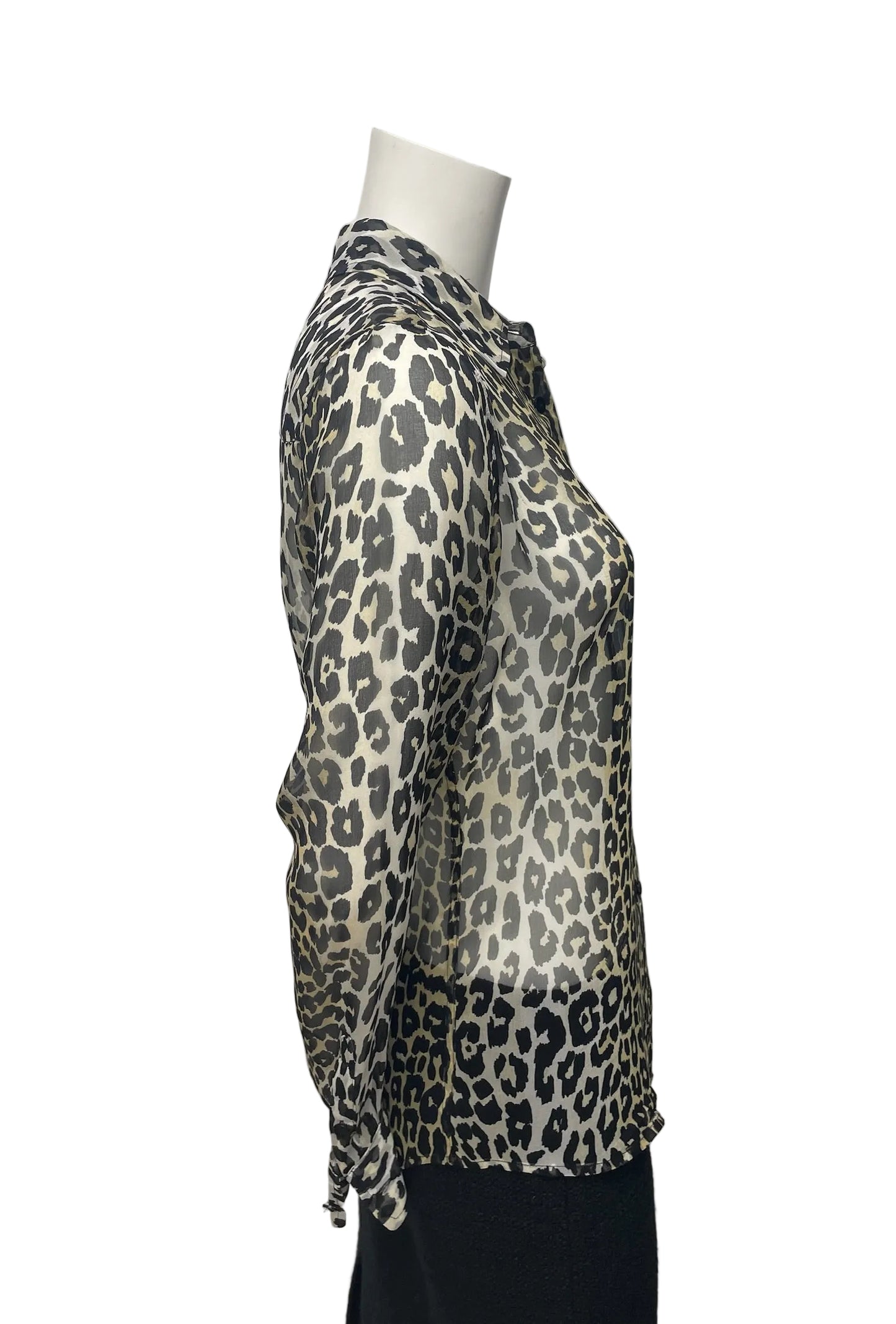 Equipment sheer silk leopard print blouse, long-sleeve button-up, size S.