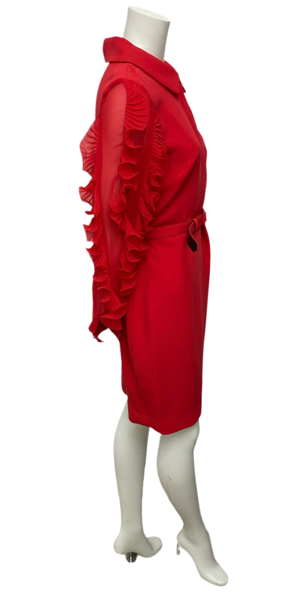 Brand New Badgley Mischka Red Belted Ruffle Dress Size 6