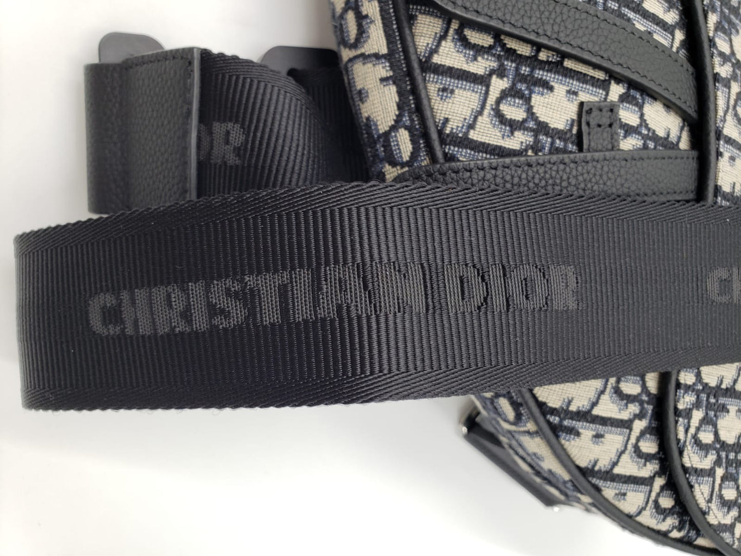 Christian Dior Blue Jacquard Oblique Saddle Crossbody Bag