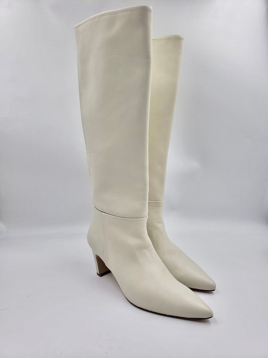 Brand New Poppy Barley Toujours White Leather Tall Boots Size 11