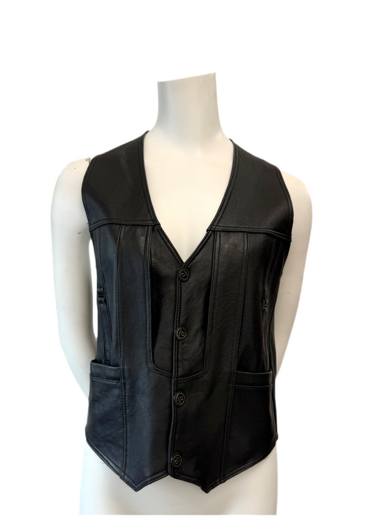 Vintage Kandipiel Black Leather Vest Size 4XL