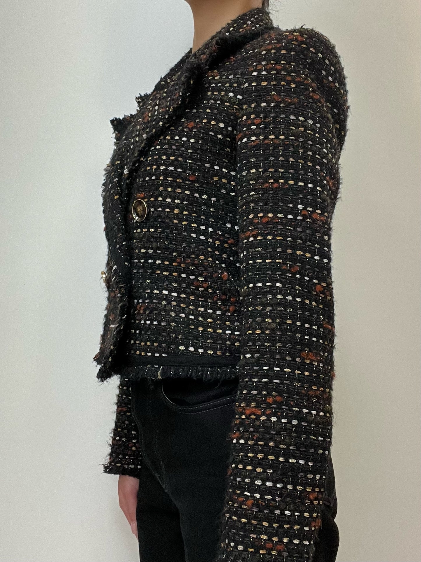 Veronica Beard Brown Multi-Color Tweed Crop Jacket Size 4