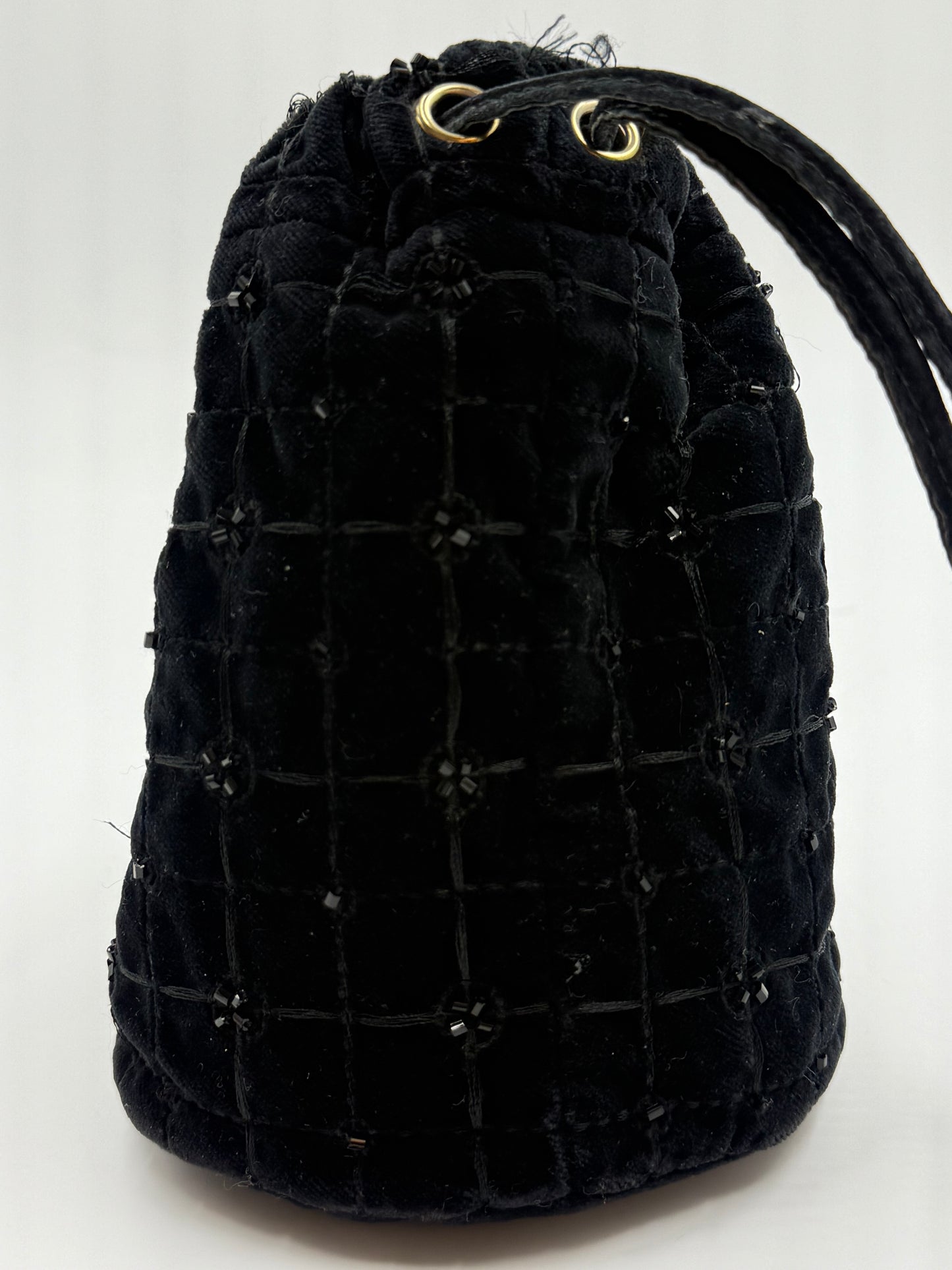 Vintage Prada Black Velvet Beaded Bucket Bag