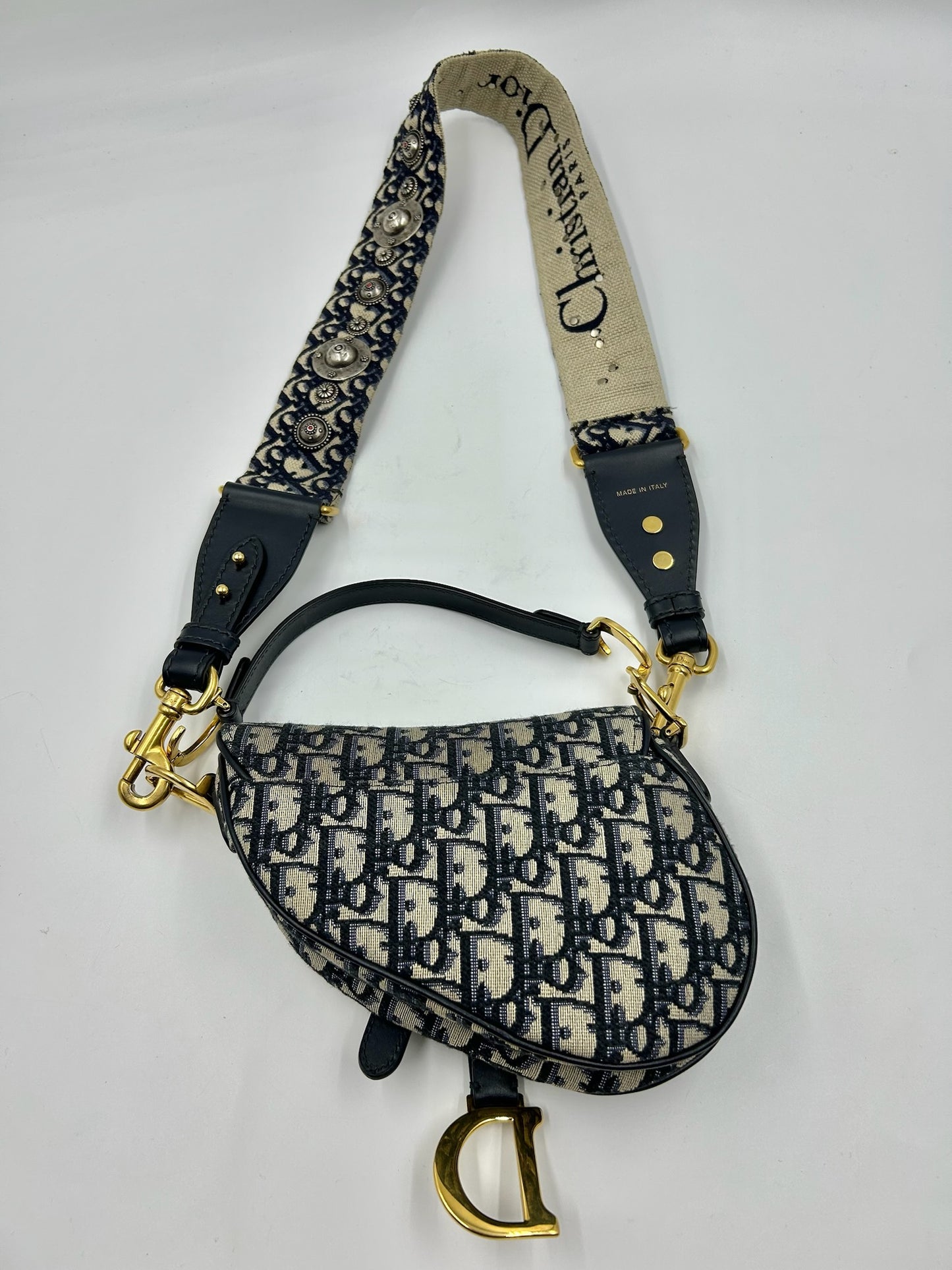 Christian Dior Oblique Mini Saddle Bag With Jacquard Strap
