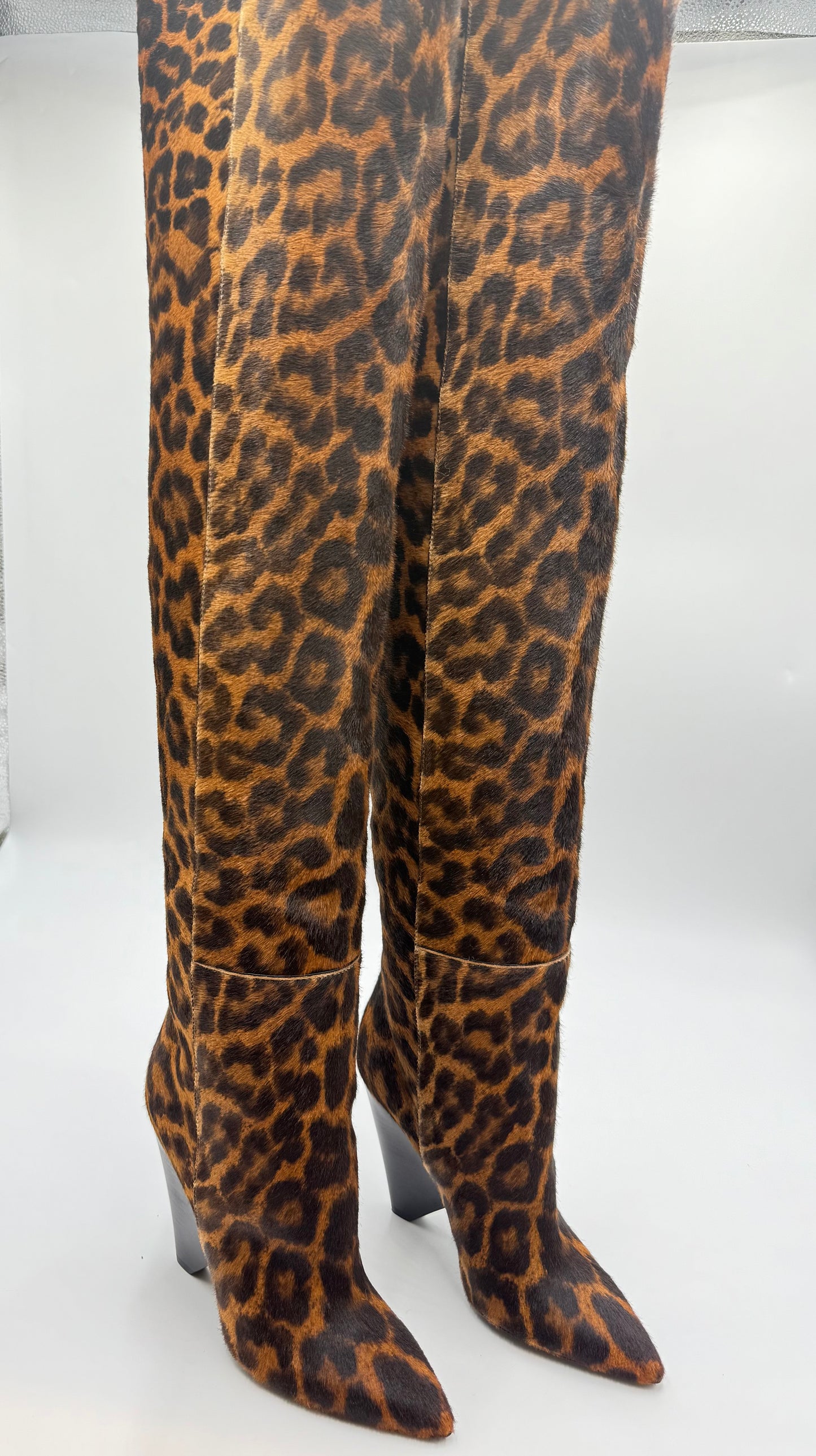 Brand New Saint Laurent Mohair Tall Leopard Boots Size 36