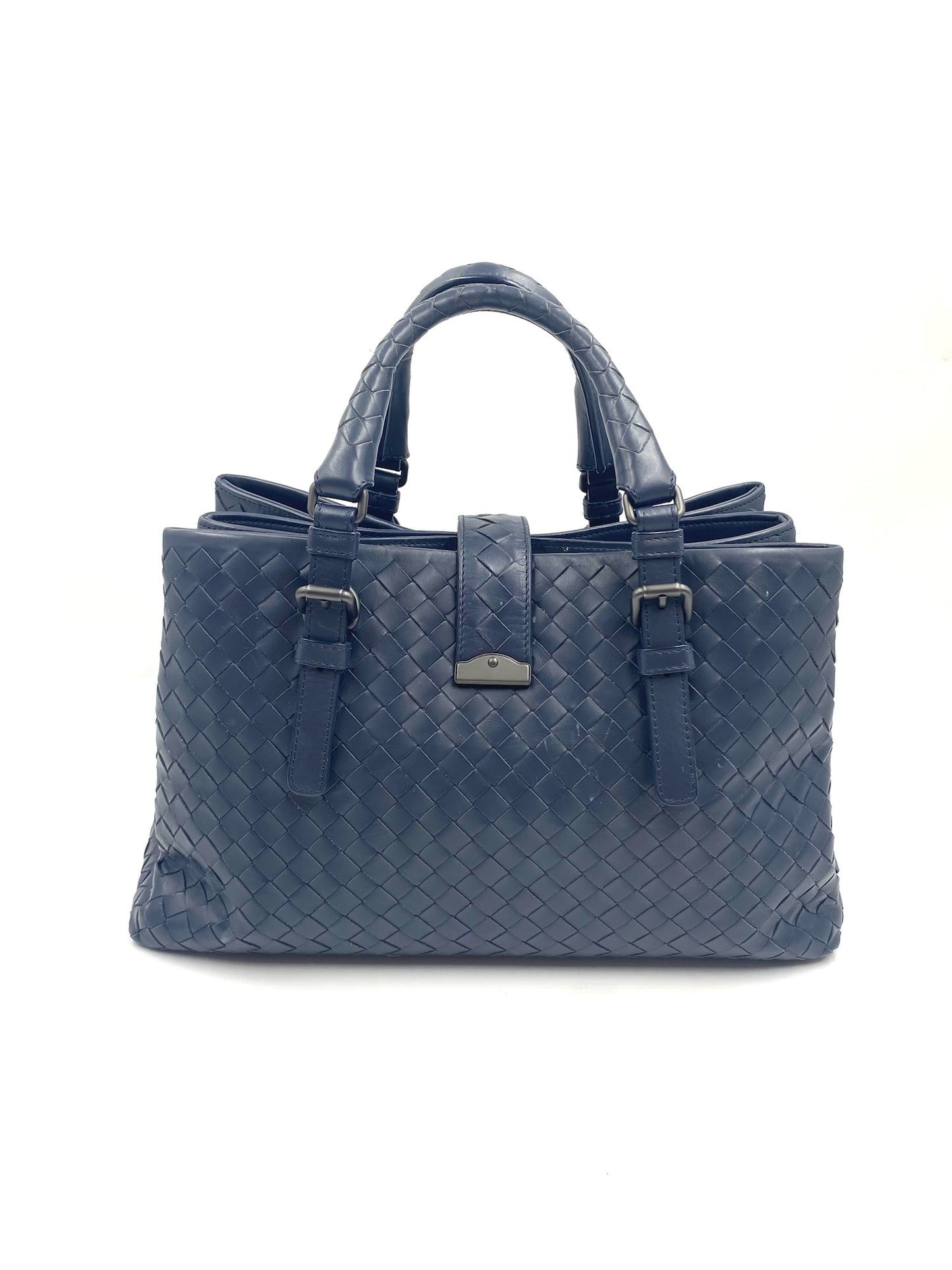 Bottega Veneta Blue Intrecciato Leather Small Roma Bag
