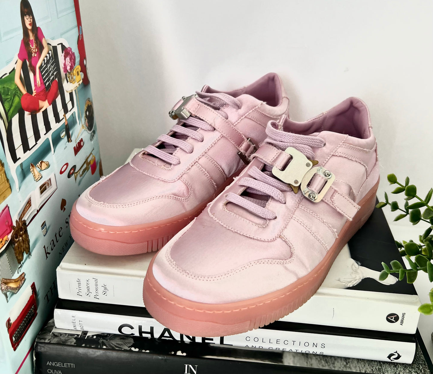 1017 ALYX 9SM Pink Satin Buckle Detail Low Top Sneakers Size 40 US 10