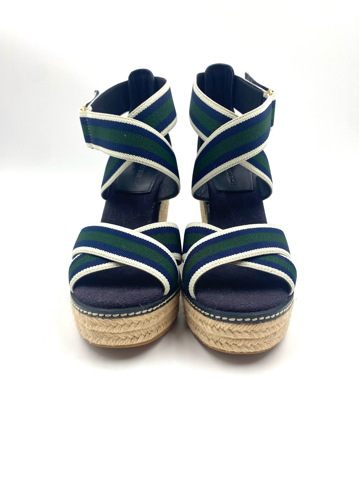 Brand New Tory Burch Navy & Green Wedge Sandals Size 7