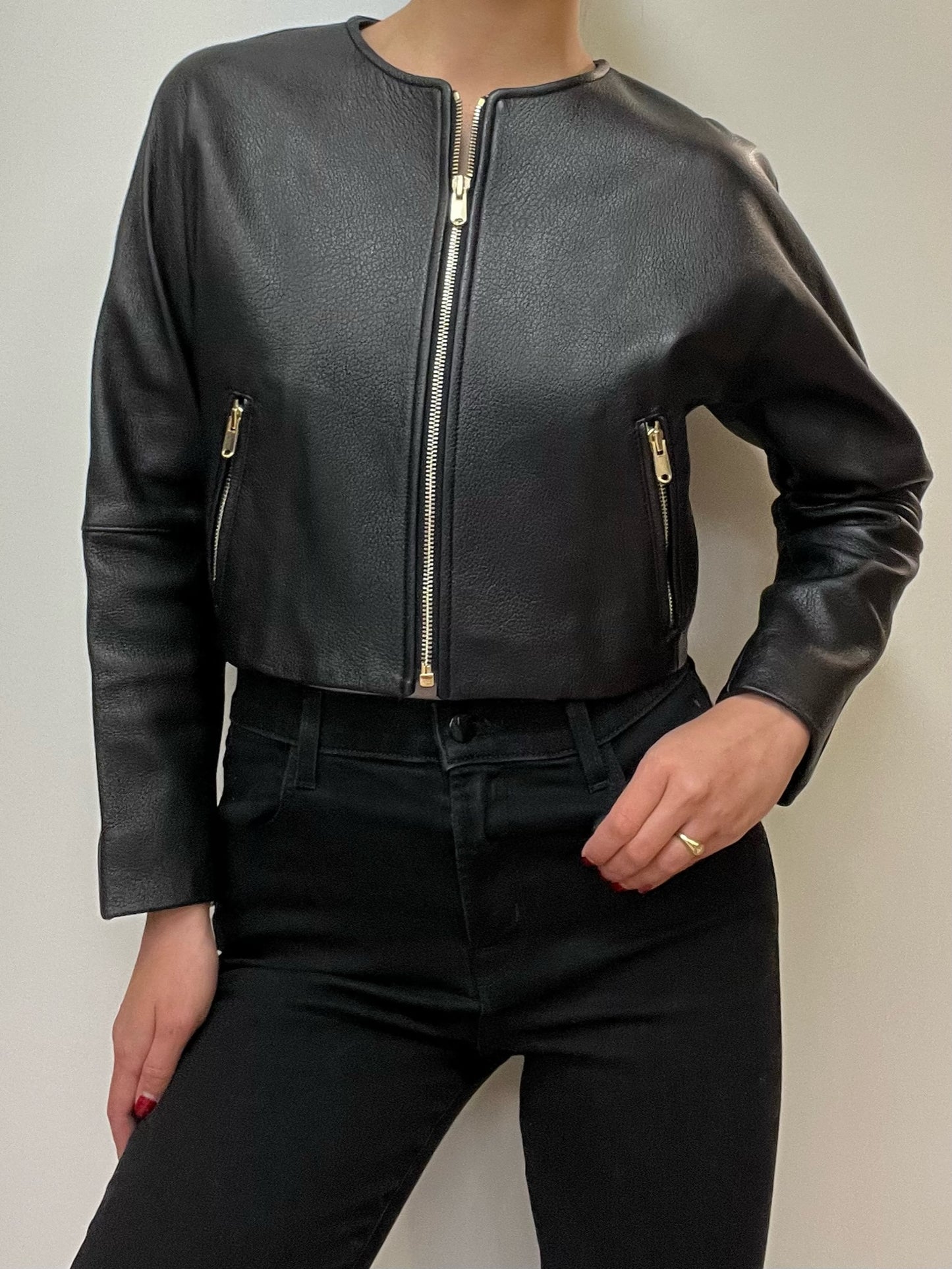 Club Monaco Collection Black Lamb Skin Leather Jacket Size XS