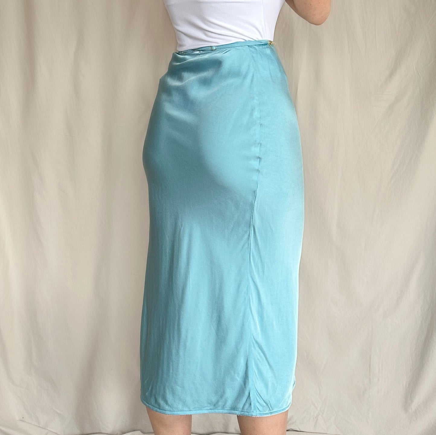 Brand New Jacquemus Torquiose La Jupe Notte Satin Skirt Size 36 US 4
