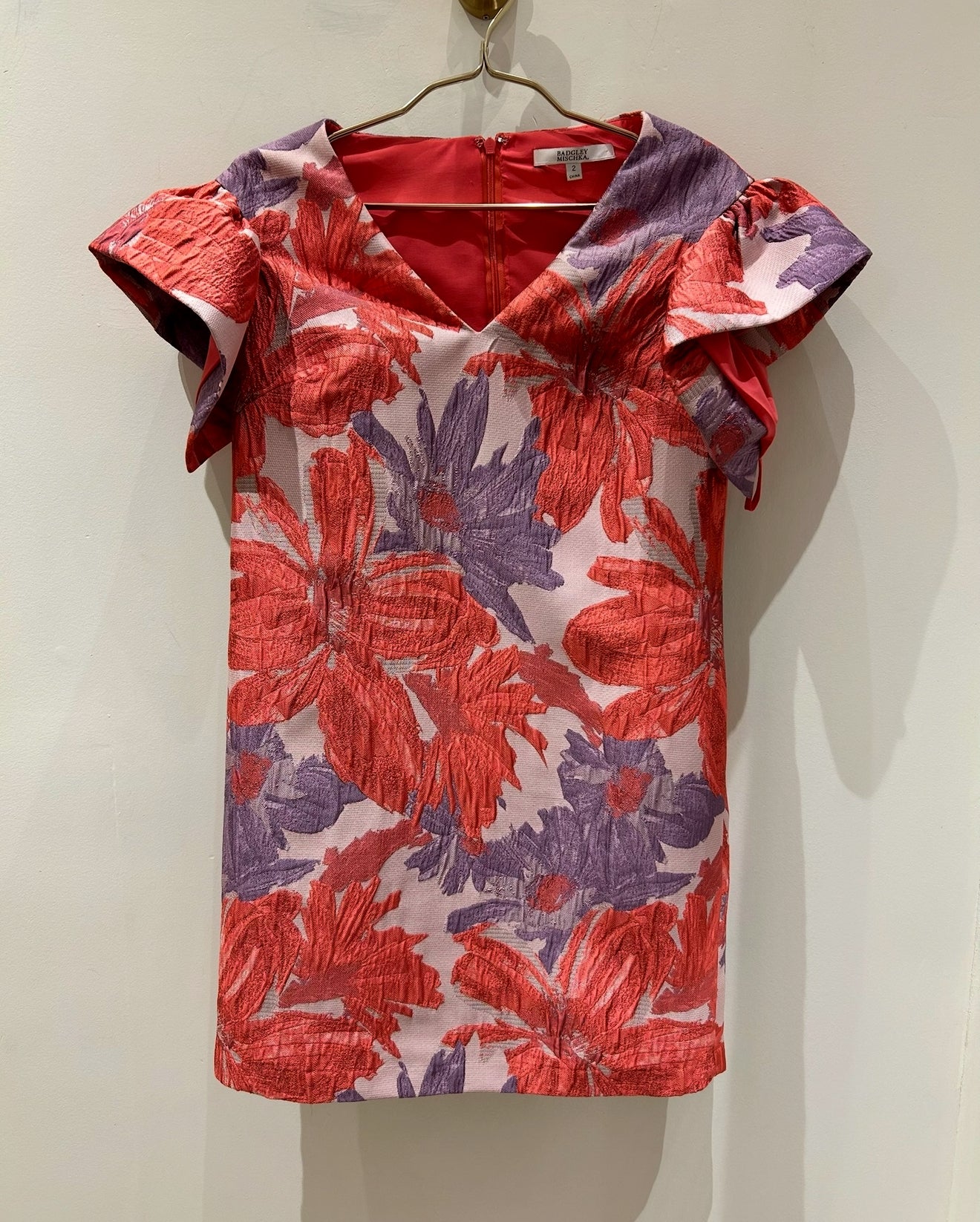 Badgley Mischka Pink & Purple Jaquard Dress Size 2