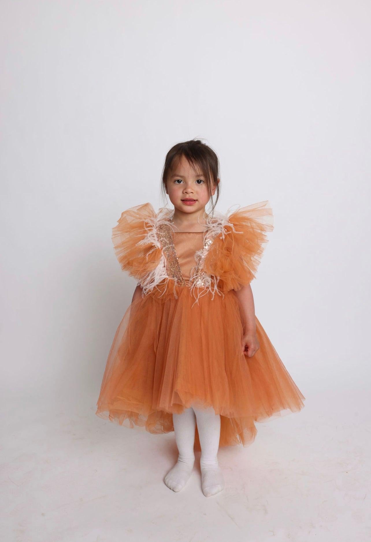 Hannah Copper Tulle Hi- Lo Feather ( Multiple Sizes)