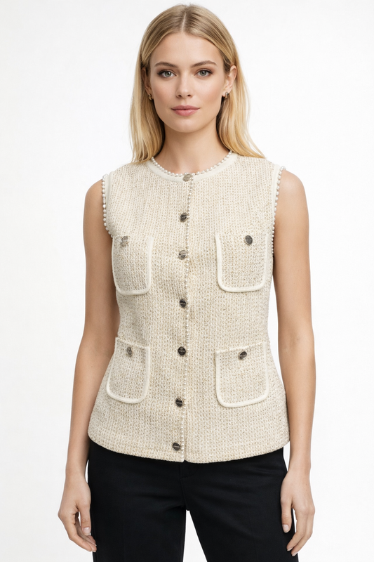 Brand New Sandro Cream Pearl & Sequin Vest Size 1 US S