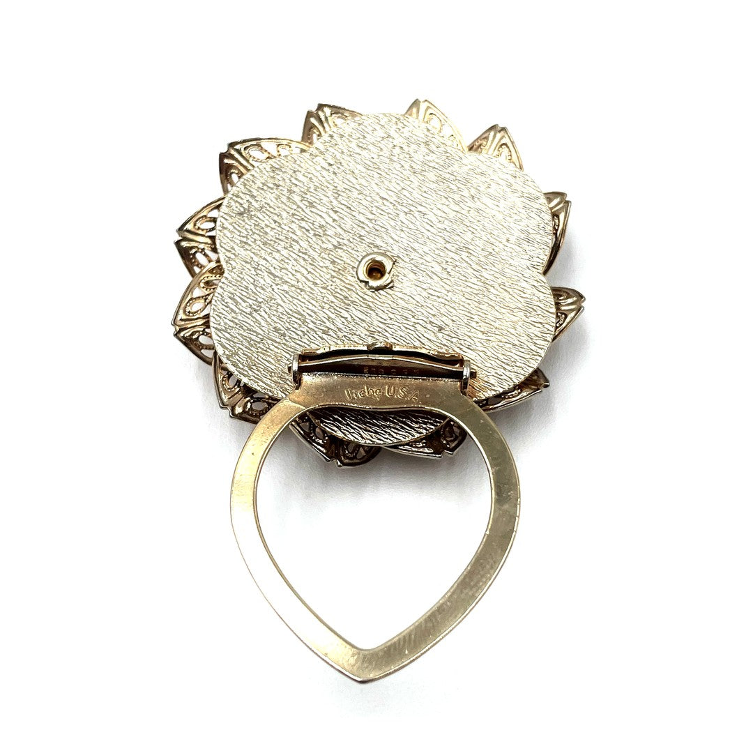 Vintage Gold-Tone Filigree Flower Scarf Clip with Amber Rhinestone