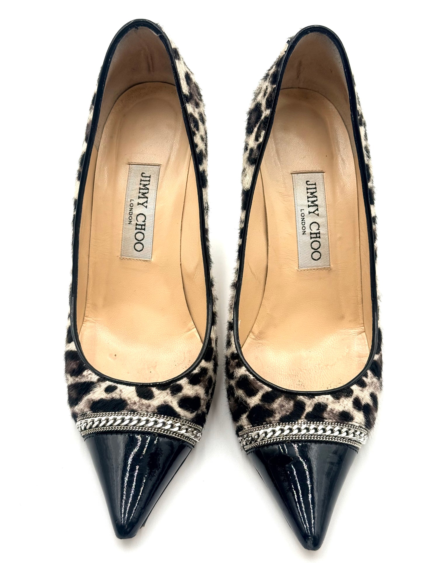 Jimmy Choo Leopard Print Mohair Captoe Pump Size 37.5