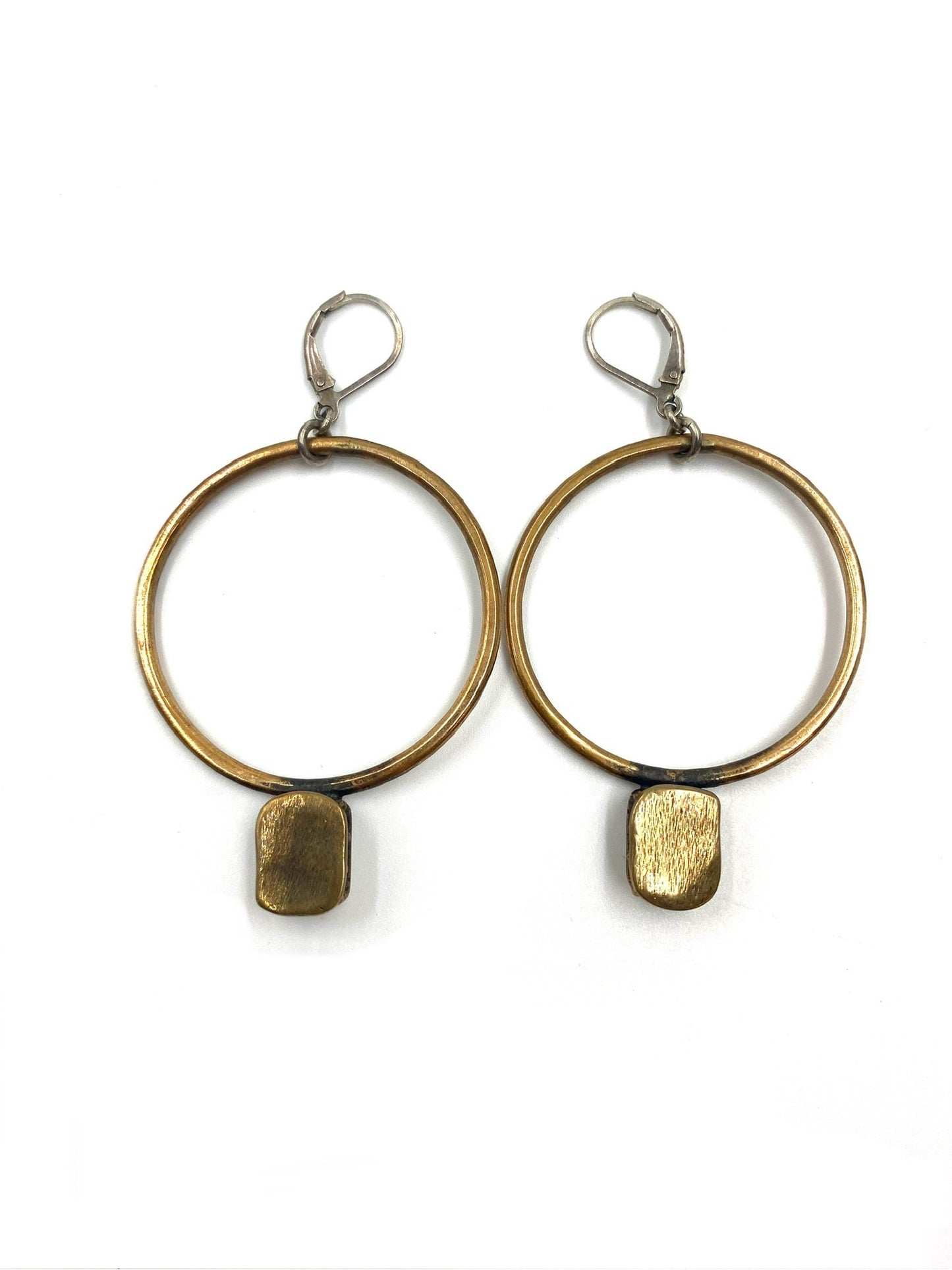 Karyn Chopik Empress sterling silver hoop earrings with cubic zirconia and bronze-toned square accents.