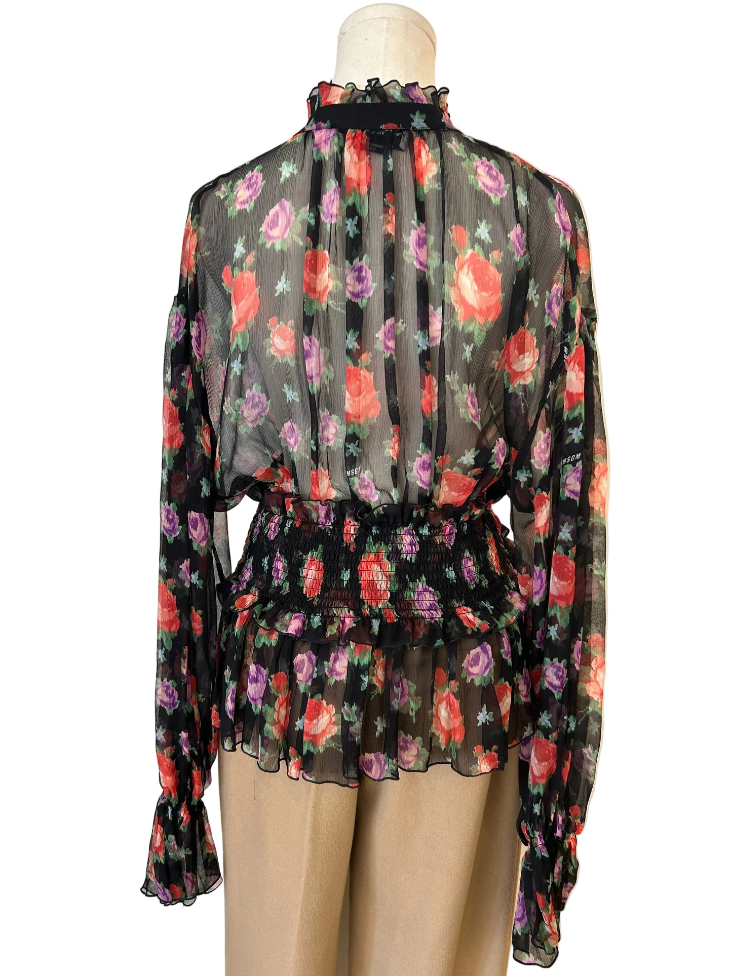 MSGM Floral Print Sheer Blouse Size S