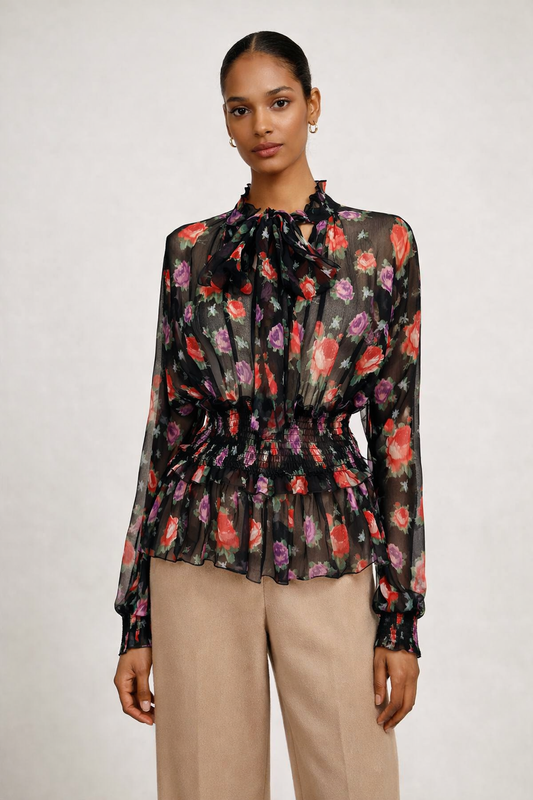 MSGM Floral Print Sheer Blouse Size S