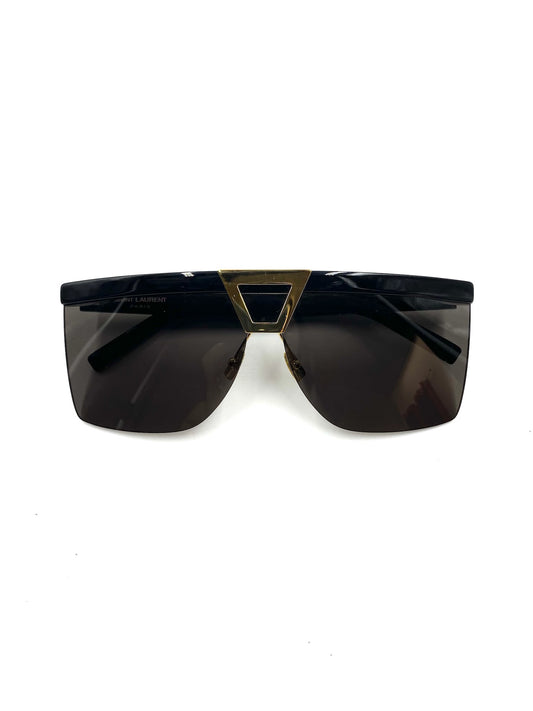 Saint Laurent Black Palace SL537 sunglasses with dark lenses and a gold-tone V-shaped bridge.