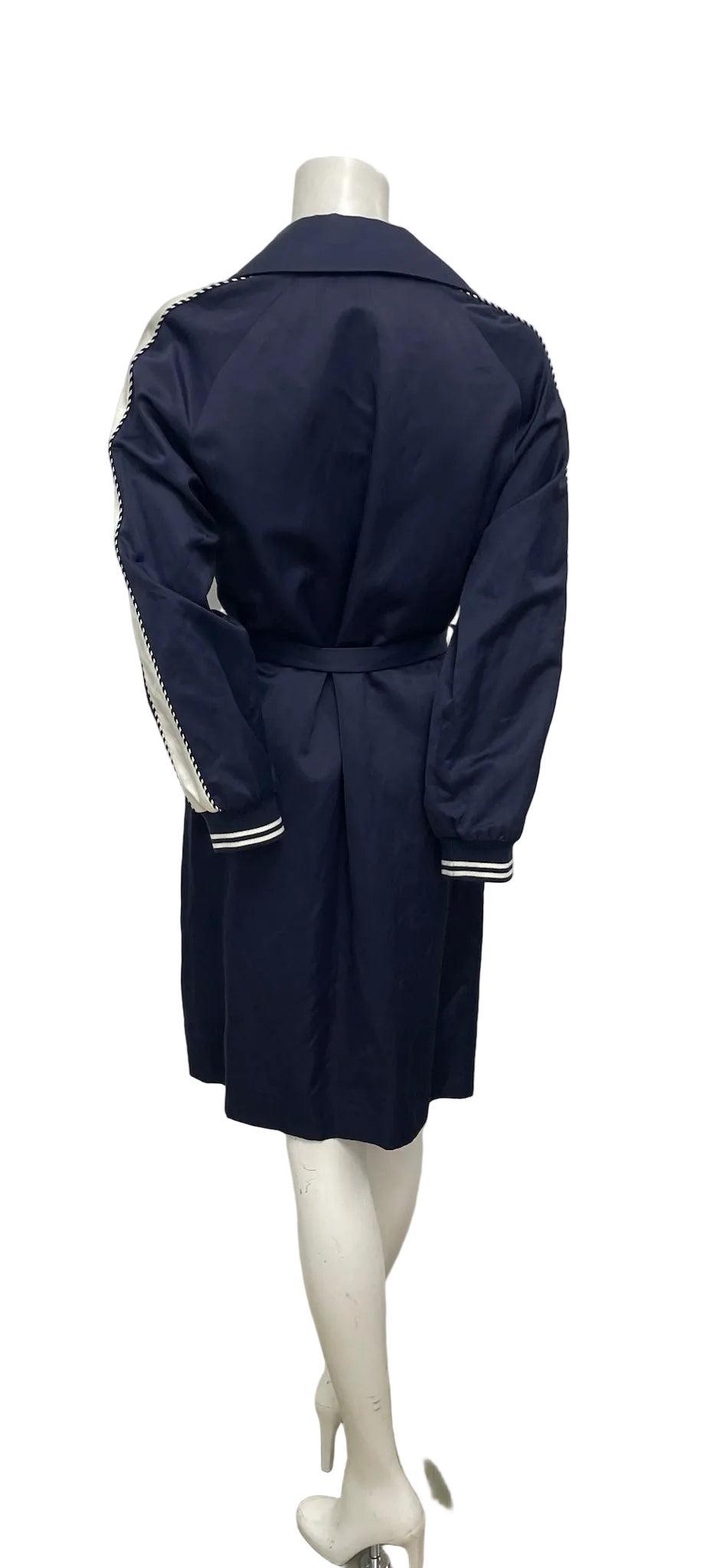 Sandro Navy Belted White Trim Trench Coat Size 36 US 4