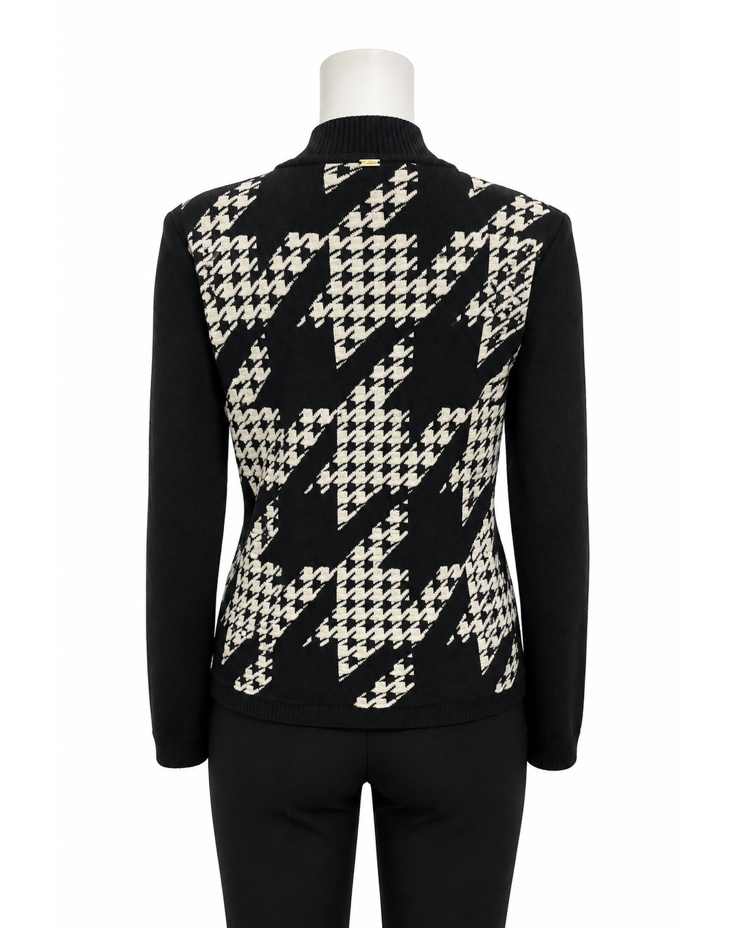 St.John Houndstooth Zip-Up Cardigan Sweater Size S