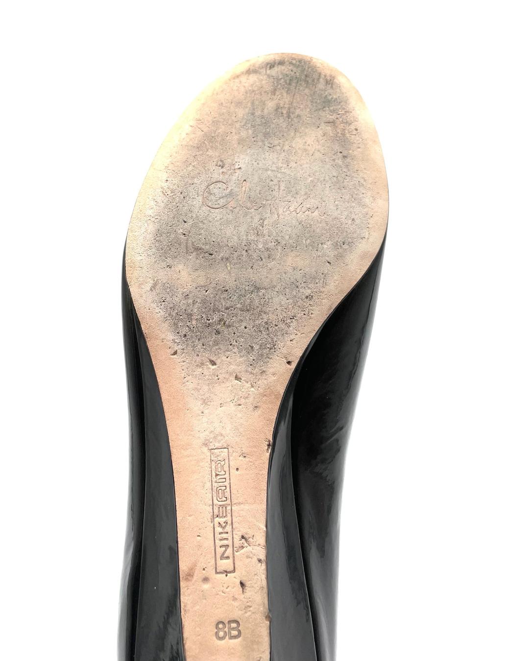 Stuart Weitzmann Grey Patent Open Toe Wedge Pump Size 8B