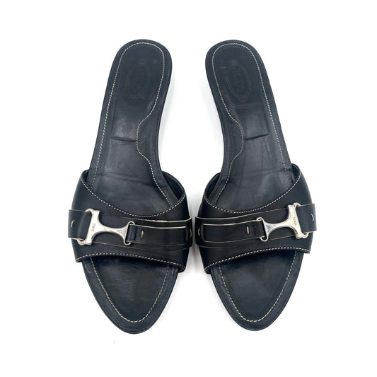 Tods Black Slides Size 39