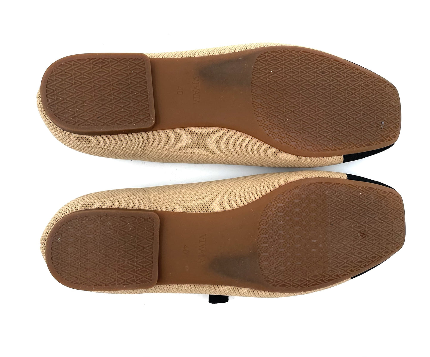 VIVAIA Margot Mary Jane Nude & Black Square-Toe Knit Flats Size 40 US 9