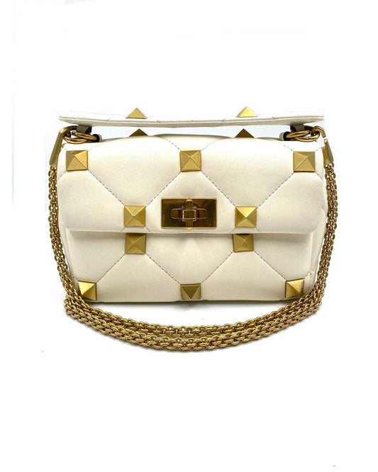 Valentino Garavani White Medium Roman Stud Bag