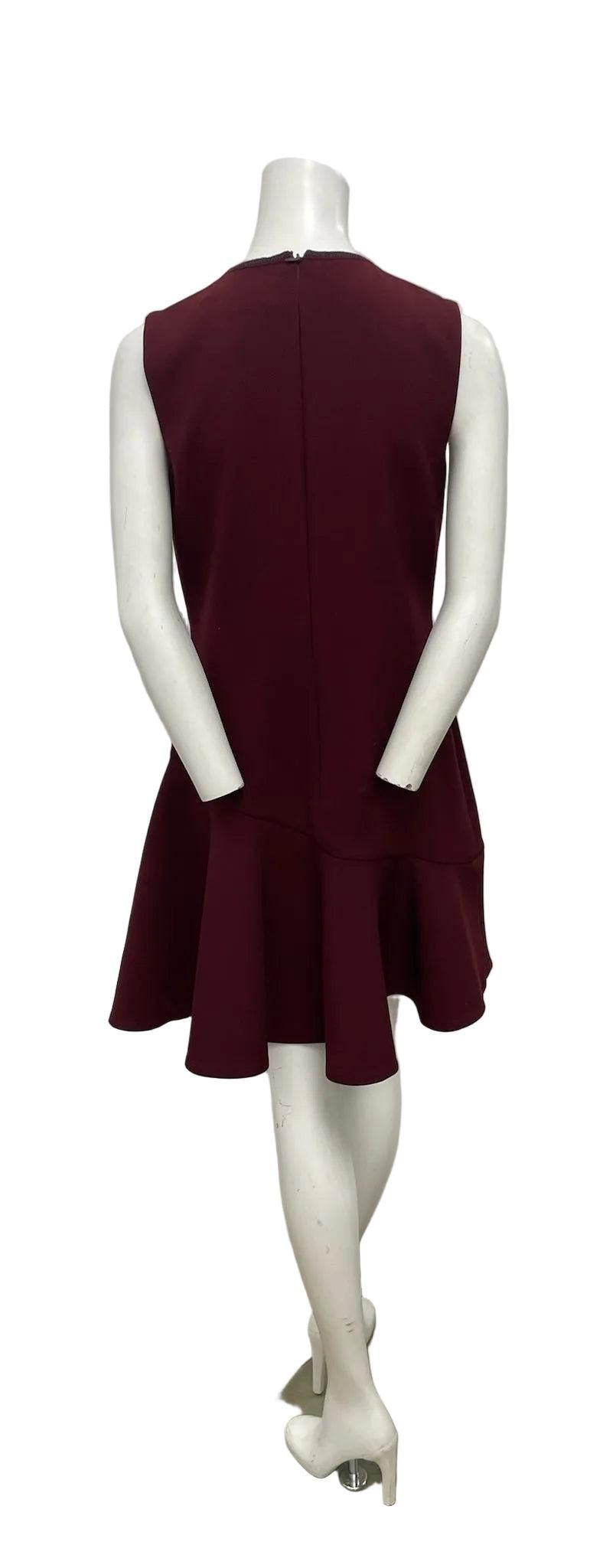 Victoria Beckham Burgundy Asymmetrical Hem Fit-and-Flare Mini Dress Size 6