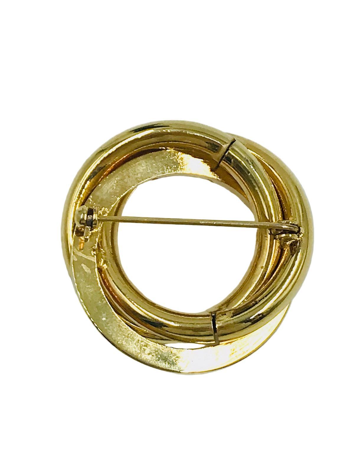 Vintage 1970s Gold Plated Interlocking Hoop Rhinestone Brooch