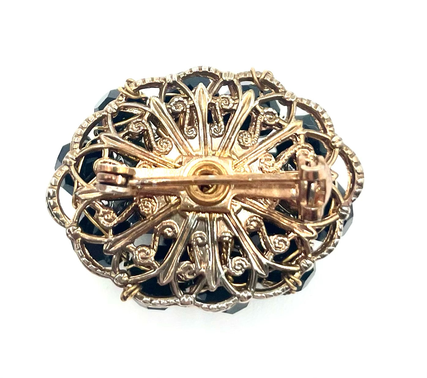 Vintage Black Beaded Cluster Brooch