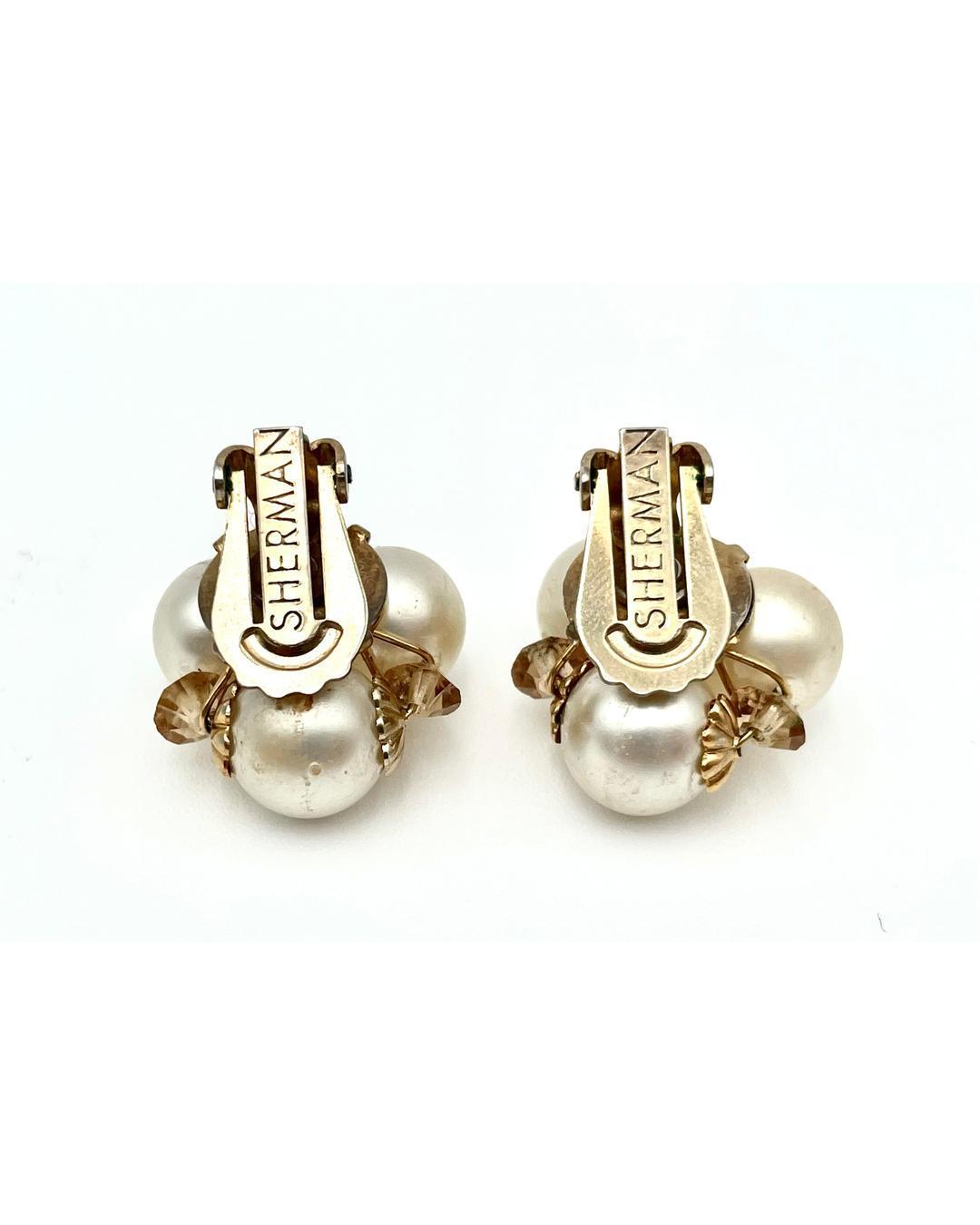 Vintage Sherman Faux Pearl Cluster Clip Earring