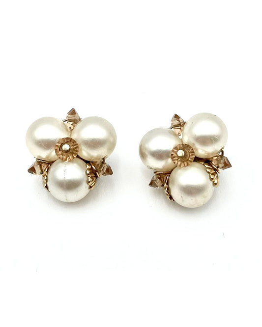 Vintage Sherman Faux Pearl Cluster Clip Earring
