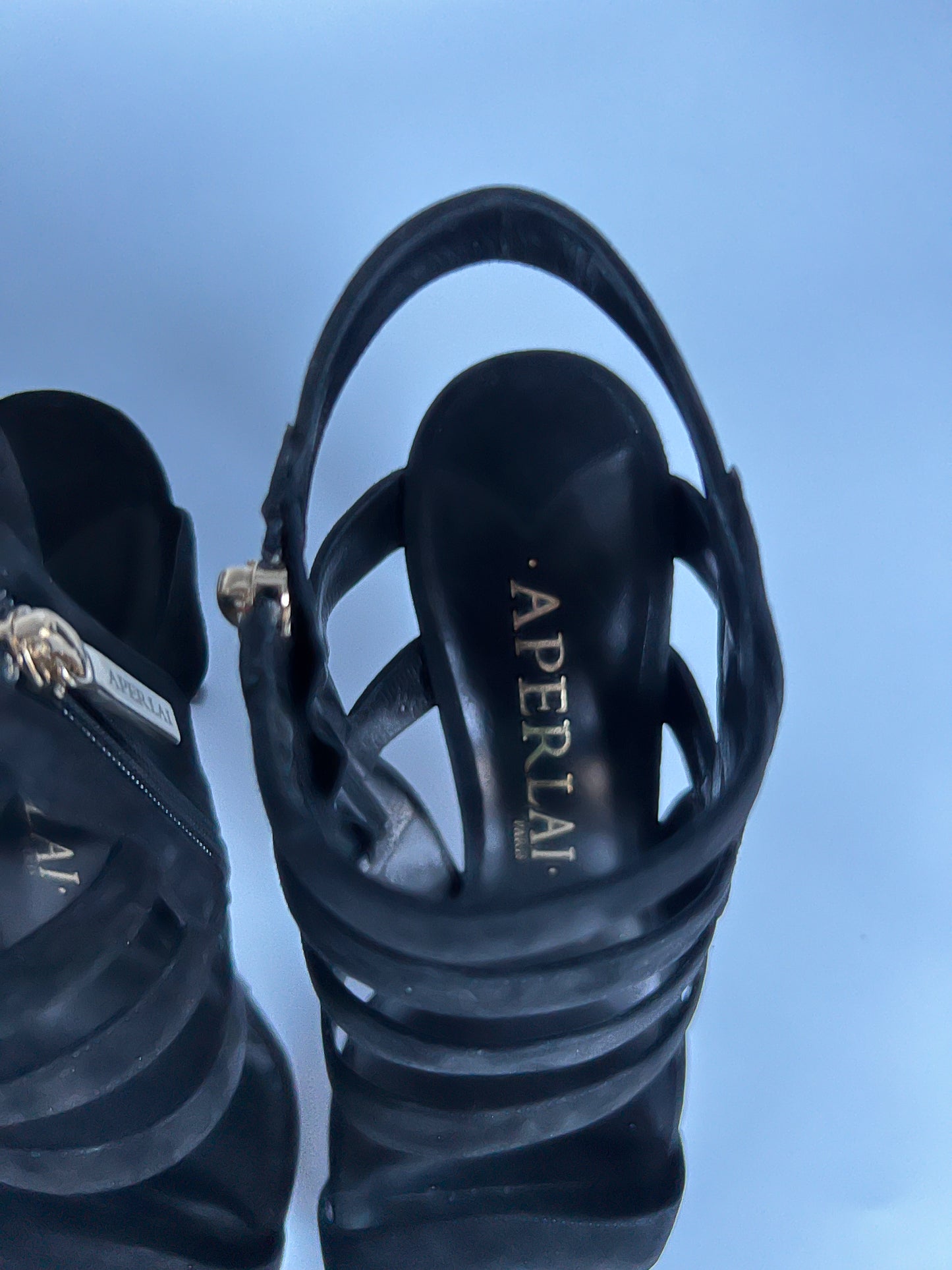 Brand New Aperlai Black Suede Strappy Heels Size 40